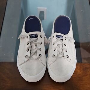 Sperry EUC Women's White Canvas Lace-Detail Slip-On Sneakers • Size 8.5